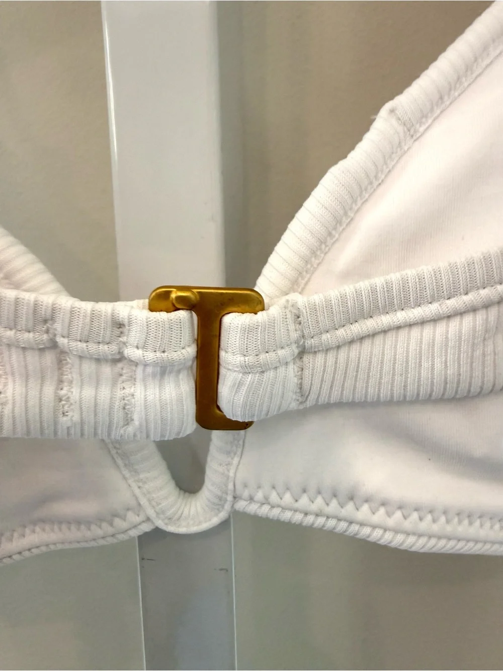 L*Space Helena Bikini Top White V-Plunge Wireless Bra XL NWT